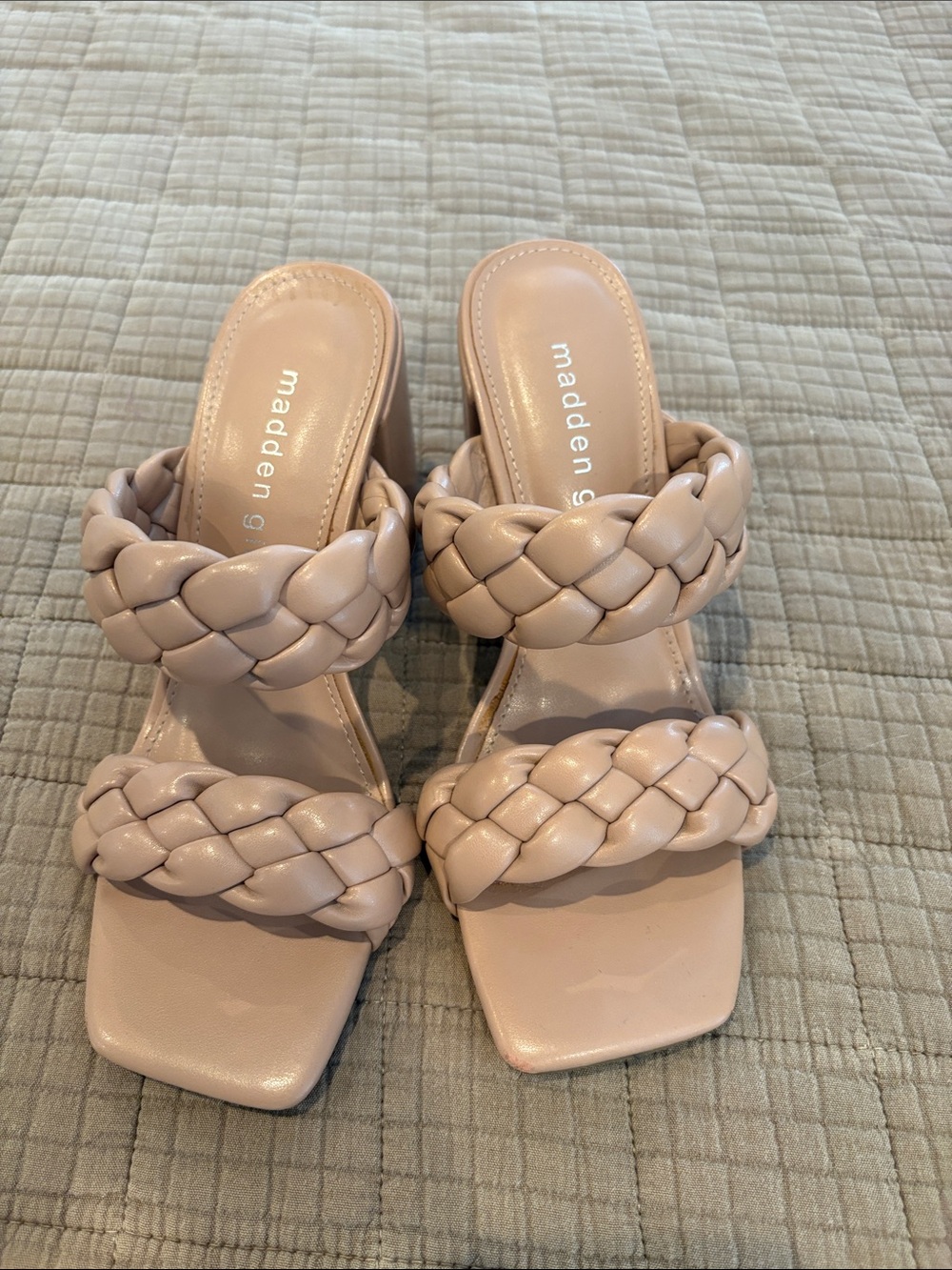 Madden Girl Braided Double-Strap Heels in Nude Blush